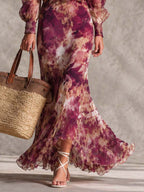 Rosalinda | Vestido largo de gasa rosa con hombros al aire