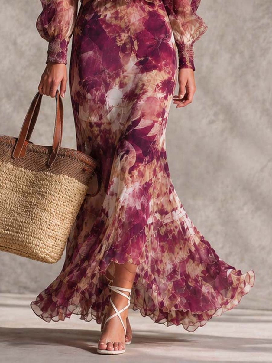 Rosalinda | Vestido largo de gasa rosa con hombros al aire