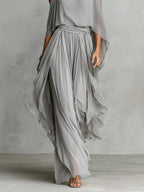 Conjunto Sofía | Conjunto de gasa gris con camiseta sin mangas holgada y pantalones con hombros al aire