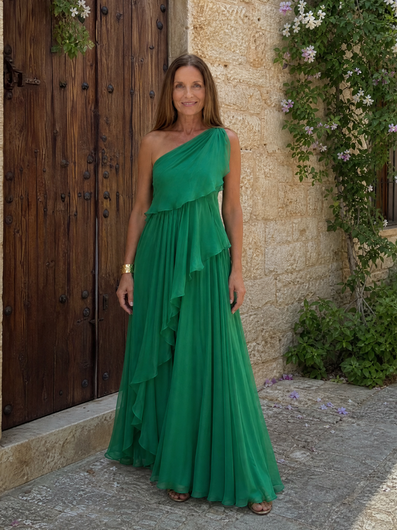 Amira | Vestido Largo Asimétrico con Volantes