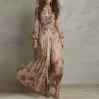 Amanda | Vestido Largo de Cintura Alta con estampado Floral Vintage