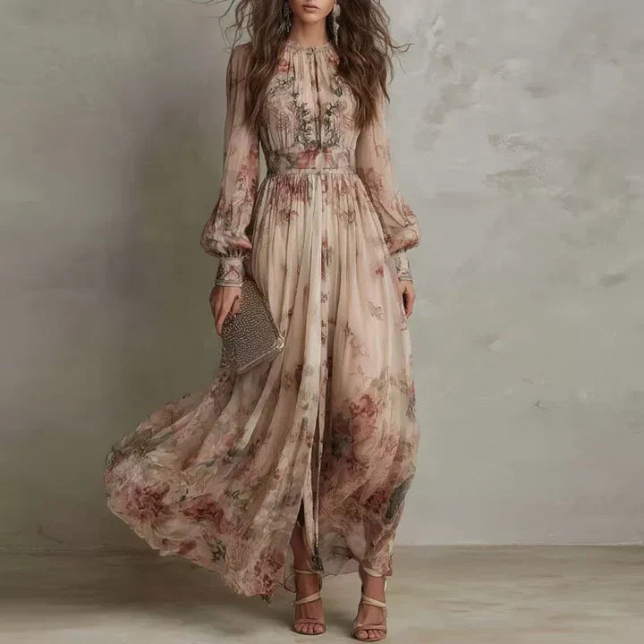 Amanda | Vestido Largo de Cintura Alta con estampado Floral Vintage