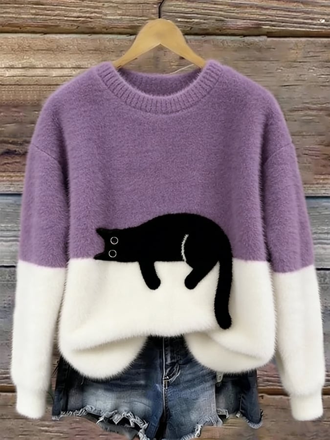 Alicia | Suéter oversize con un elegante estampado de gatos
