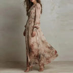 Amanda | Vestido Largo de Cintura Alta con estampado Floral Vintage