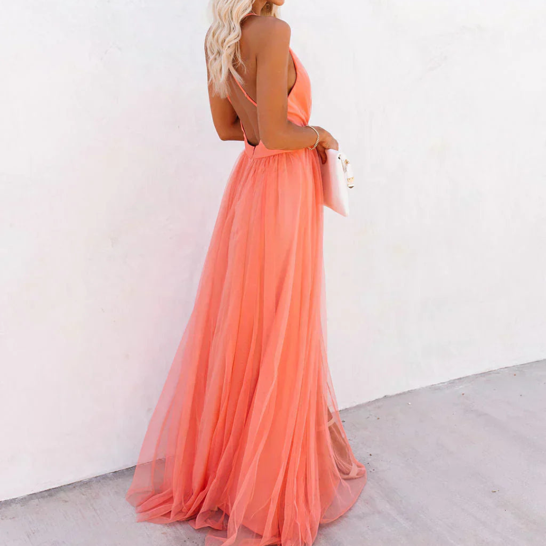 Bianca | Vestido largo en color coral claro