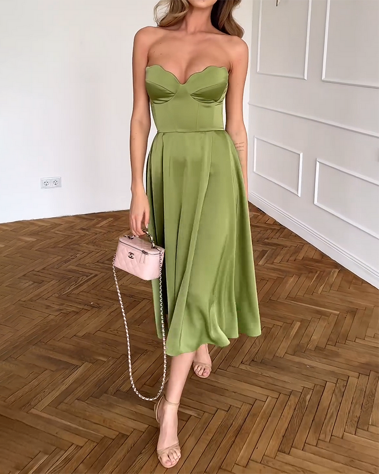 Fiona | Vestido midi elegante sin tirantes