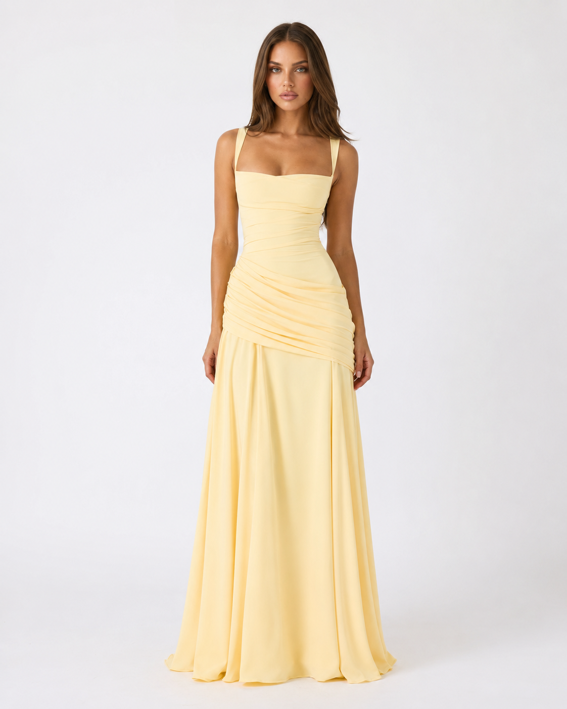 Margaret | Vestido largo con escote cuadrado fruncido