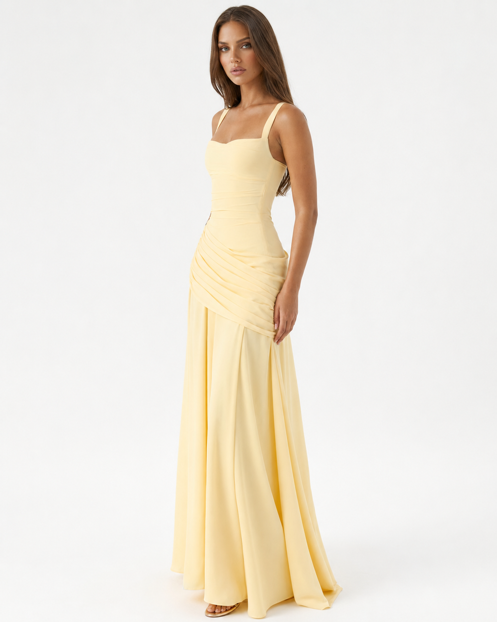 Margaret | Vestido largo con escote cuadrado fruncido