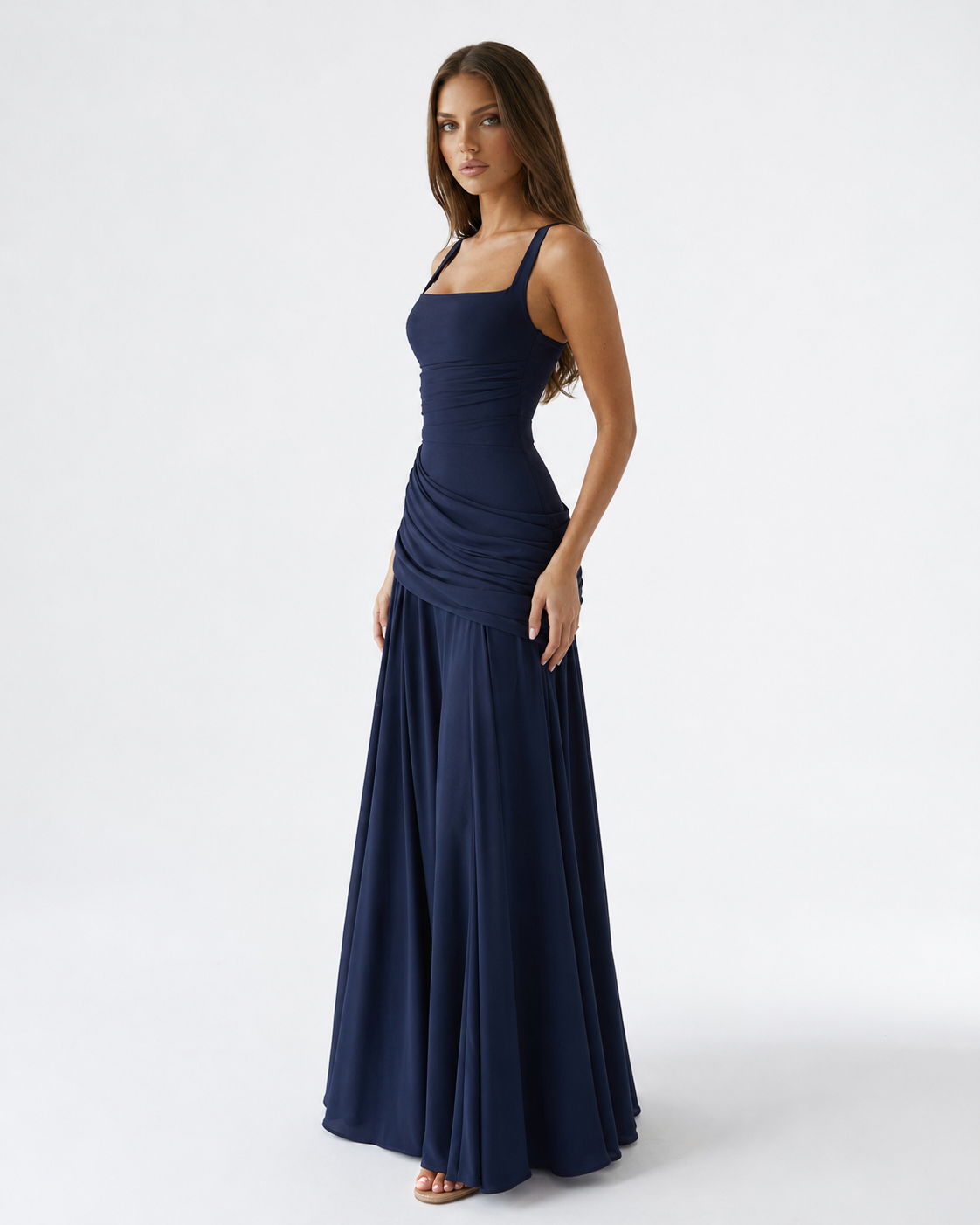 Margaret | Vestido largo con escote cuadrado fruncido