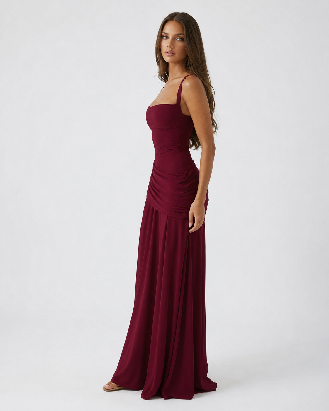 Margaret | Vestido largo con escote cuadrado fruncido