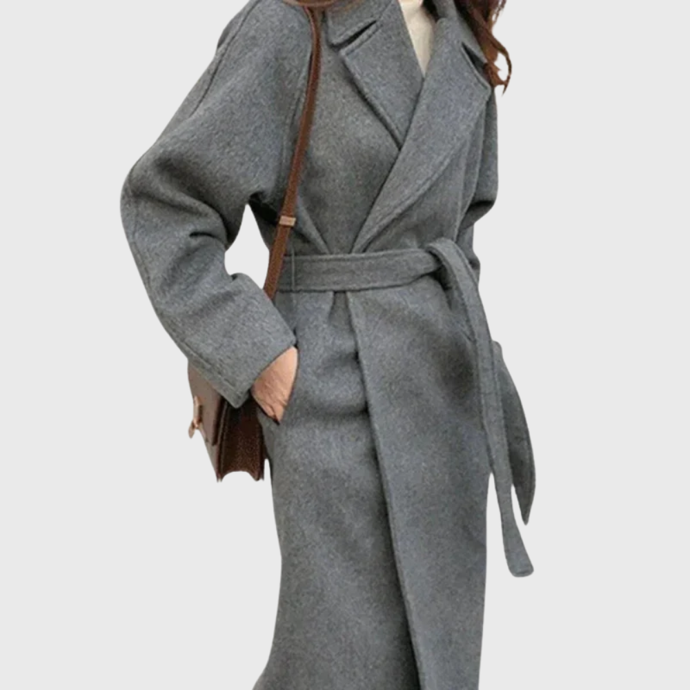 Šarlota | Nadčasový dlouhý kabát ze směsi vlny s páskem