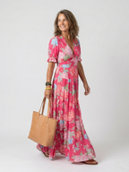 Carlota | Vestido midi floral de manga corta y cuello en V