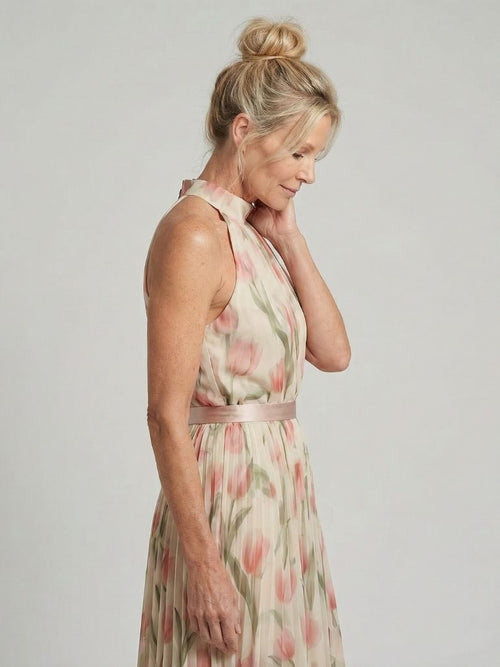 Aurora | Vestido midi floral con cuello halter