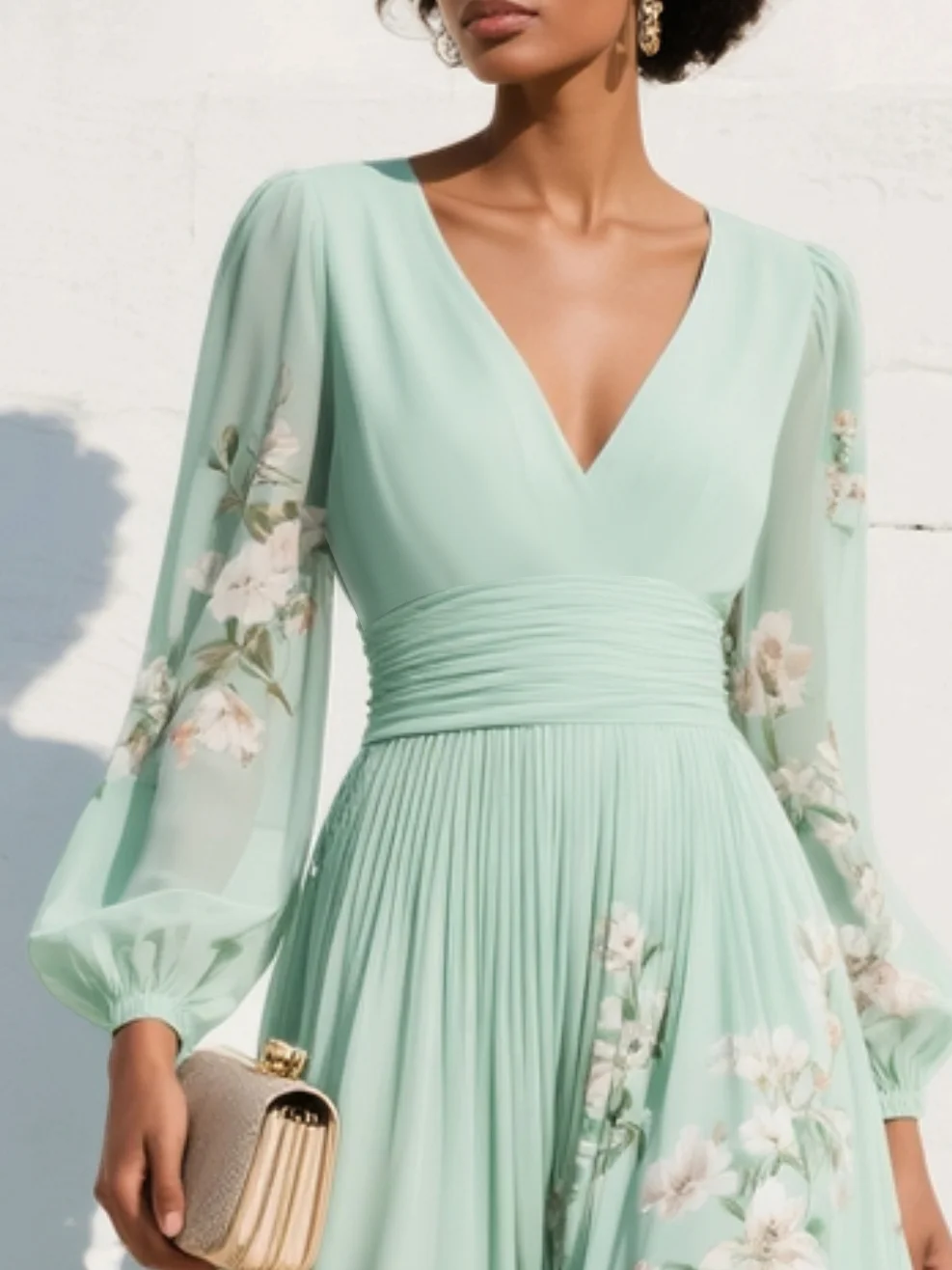 Mireya | Vestido midi verde claro con estampado floral