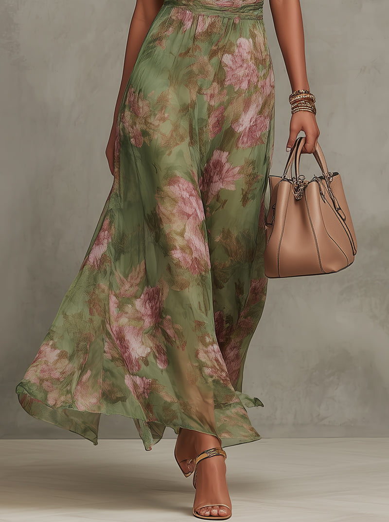 Lydia | Elegante vestido largo con cuello halter y estampado floral
