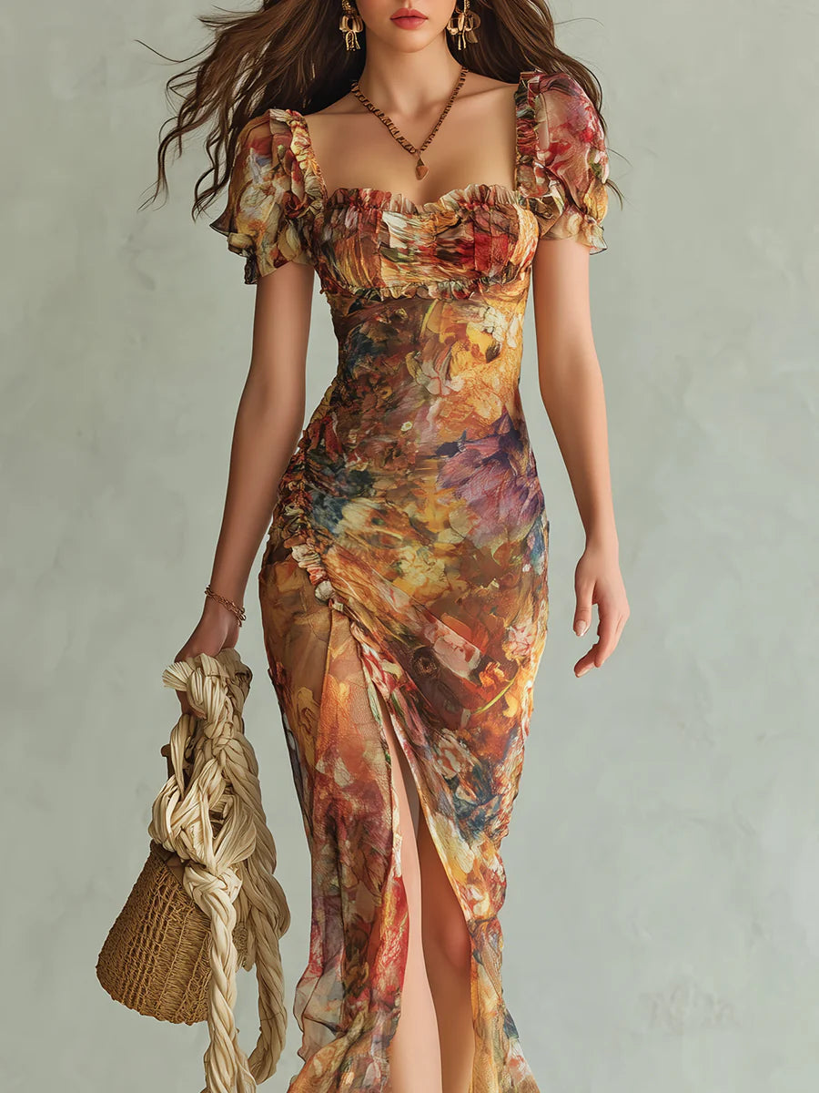 Fiona | Vestido largo maxi con una falda fluida y estampado floral
