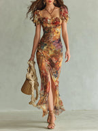 Fiona | Vestido largo maxi con una falda fluida y estampado floral