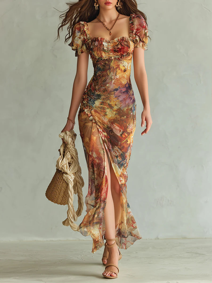Fiona | Vestido largo maxi con una falda fluida y estampado floral