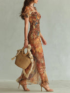 Fiona | Vestido largo maxi con una falda fluida y estampado floral