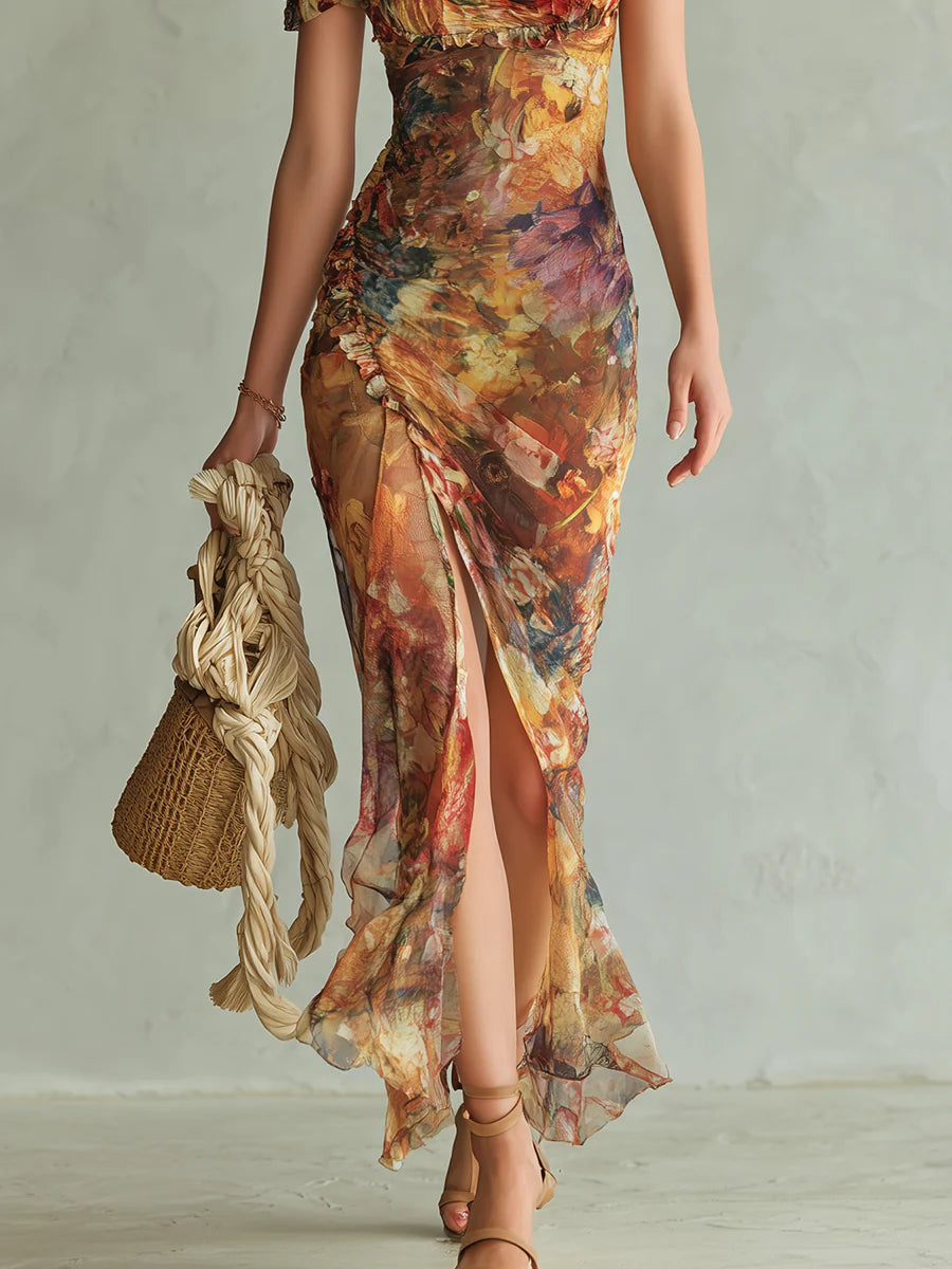 Fiona | Vestido largo maxi con una falda fluida y estampado floral