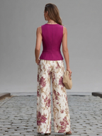 Silvia | Chaleco sin mangas rosa y pantalones anchos con estampado floral