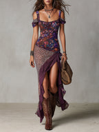 Sofía | Vestido largo de estilo urbano nómada con estampado de leopardo y flores y cuello alto