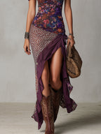 Sofía | Vestido largo de estilo urbano nómada con estampado de leopardo y flores y cuello alto