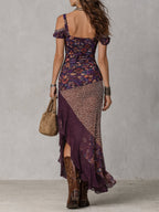 Sofía | Vestido largo de estilo urbano nómada con estampado de leopardo y flores y cuello alto