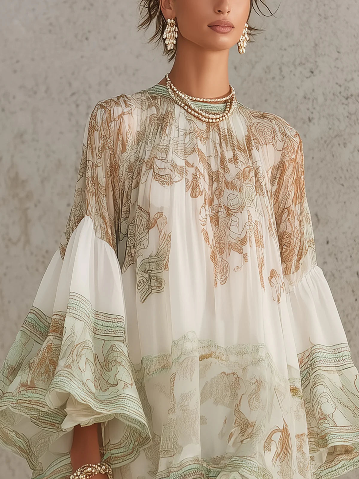 Martina | Vestido mini de gasa a rayas con mangas con volantes, verde
