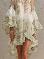Martina | Vestido mini de gasa a rayas con mangas con volantes, verde