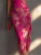 Rosa | Vestido ajustado sin mangas con estampado floral fucsia