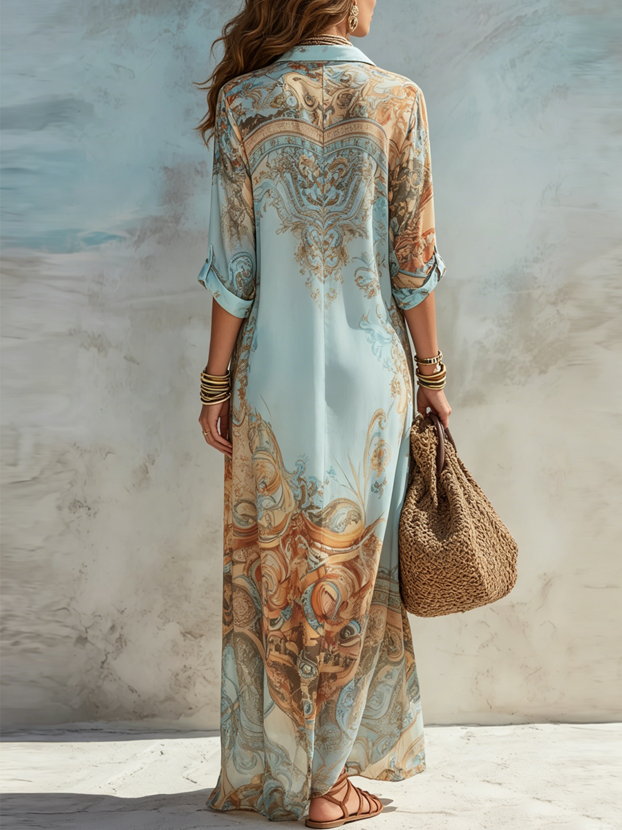 Marbella | Vestido largo azul con estampado floral