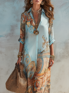 Marbella | Vestido largo azul con estampado floral