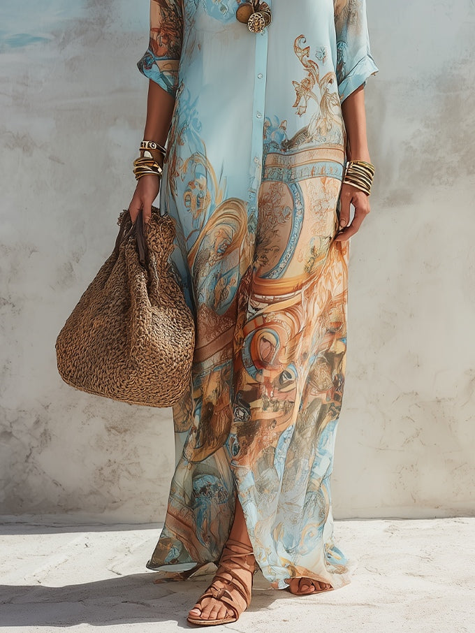 Marbella | Vestido largo azul con estampado floral