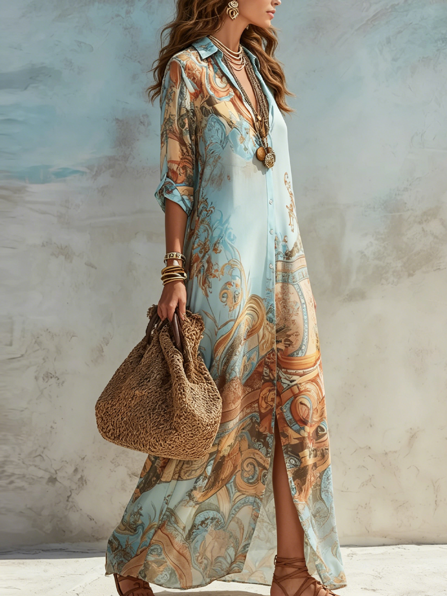 Marbella | Vestido largo azul con estampado floral