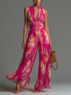 Isabel | Mono sin mangas de gasa plisada con cremallera y estampado floral fucsia