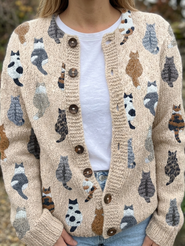 Emma | Cárdigan acogedor con estampado de gatos