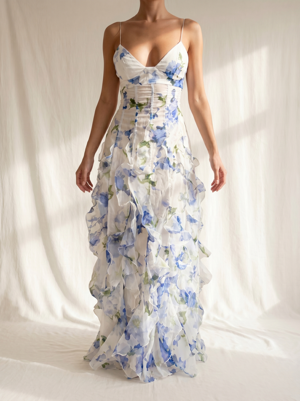 Lucy | Vestido midi floral con volantes