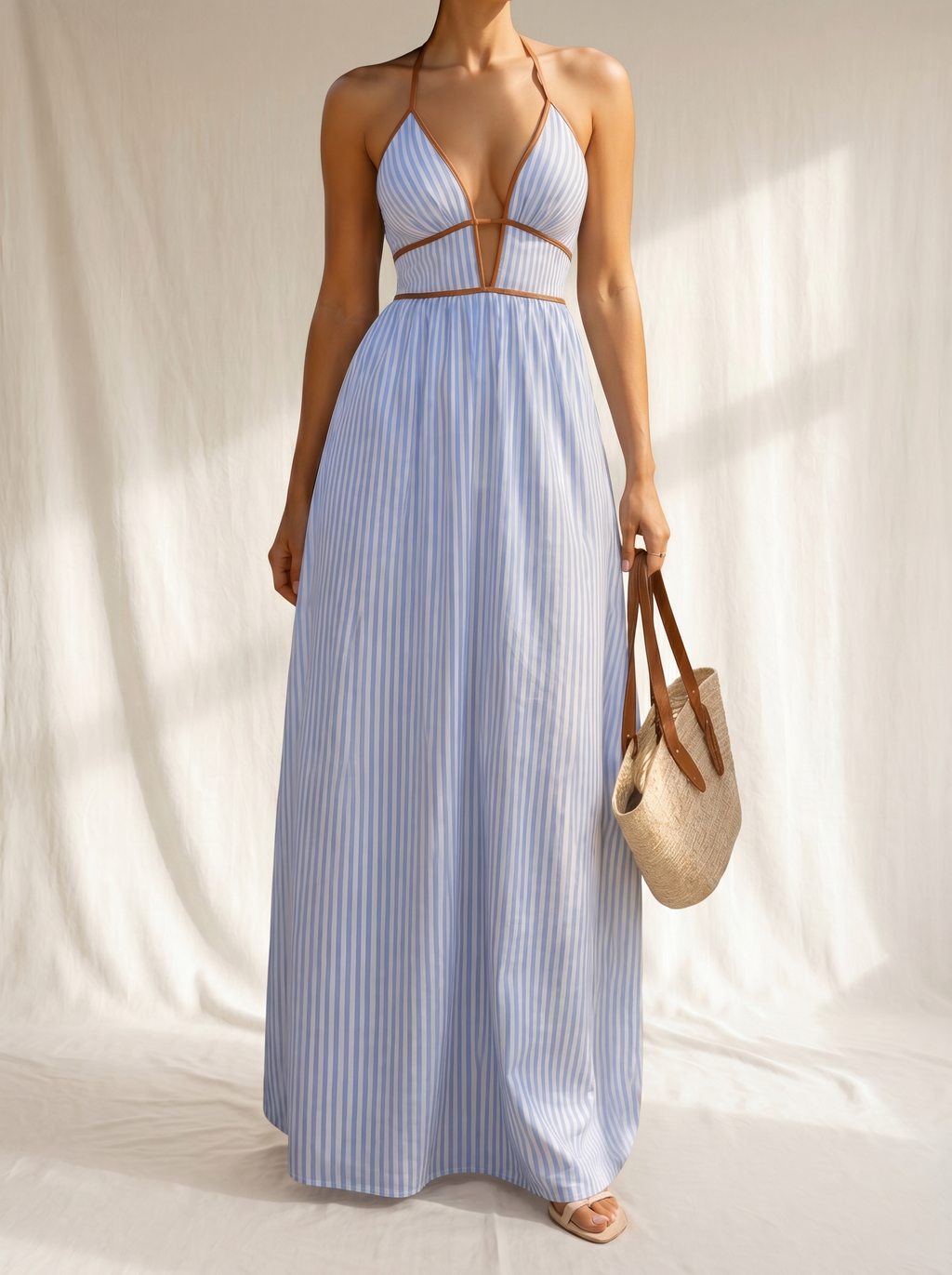 Laurita | Vestido largo a rayas con escote cut-out